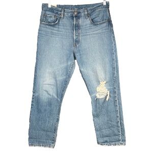 Levi’s 501 Cropped W32 L26 Light Wash Distressed Casual Relaxed Fit Denim Jeans